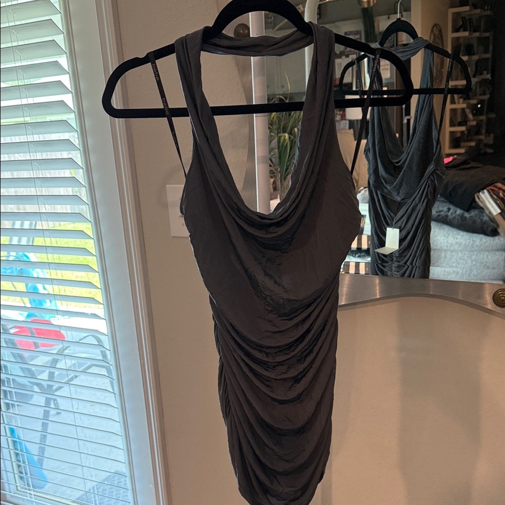 Elegant Bebe Draped Gray Halter Top